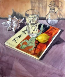 Still life with Tom’s book. (watercolour).